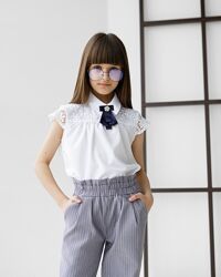 Блузка для дівчинки Tair kids біла та синя 7886/7941