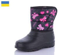 Дитячі дутики сноубутси чорні пінка гумові чоботи