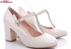 Женские бежевые туфли средний устойчивый каблук ремешок