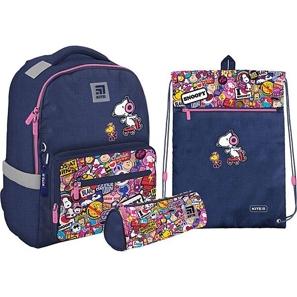 Рюкзак з наповненням пенал сумка для взуття Kite Snoopy SETSN22-770M-2, 61941