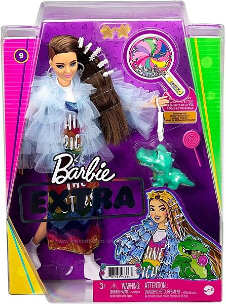 Кукла Барби Экстра в длинном радужном платье GYJ78 Barbie Extra Doll 9 