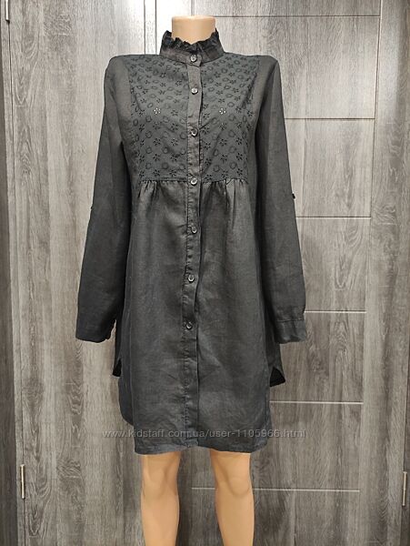 Превосходное льняное платье с декольте из прошвы ПОГ-51 см