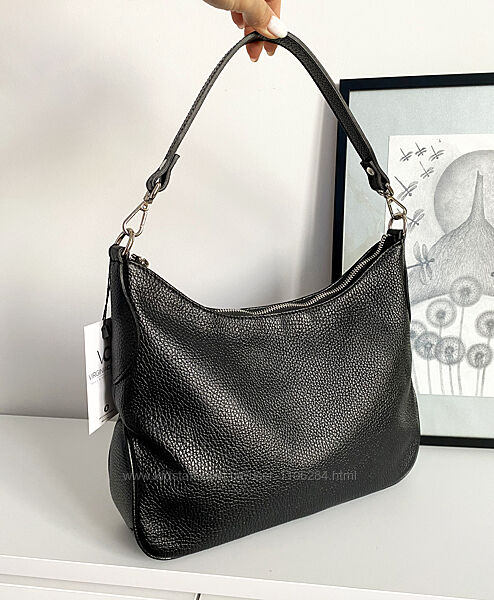Жіноча шкіряна чорна містка сумка з 2 ременями, Vera Pelle Італія