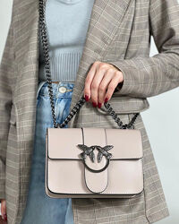 Шкіряна жіноча пудрова міні сумка кросбоді в стилі Pinko, Італія