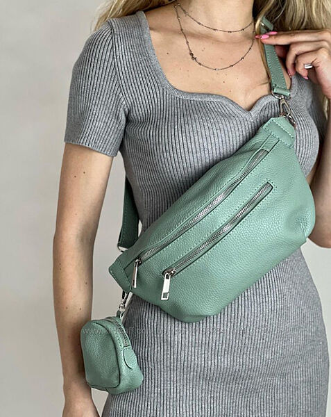 Жіноча модна шкіряна зелена оливкова сумка бананка, Італія