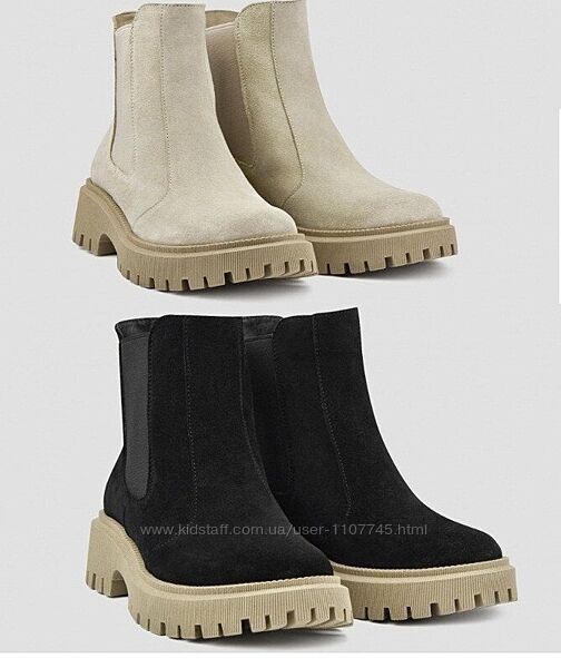 Женские деми ботинки челси нат. кожа замша беж/черный р.36-41 Украина