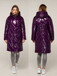 Стеганый пуховик женский лаковый зимний Лак/Лаке 11 тонов, р.44-56, Украина