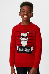 Рождественский свитер с забавным принтом плохого Санты, р-ры от 158 до 176
