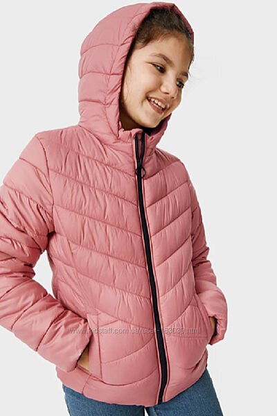 Персикова демісезонна стьобана куртка для дівчинки підлітка, розмір 176