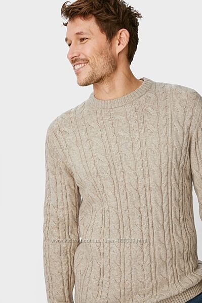 Теплий чоловічий светр із бавовни та натуральної вовни у бежевих тонах