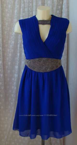 Платье шикарное вечернее нарядное синее декор Little Mistress р. 50 3713