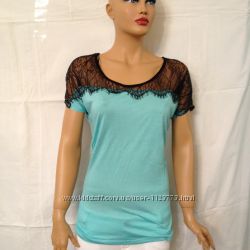 Топ бирюзовый с черной гипюровой вставкой Tally Weijl, S  XS 