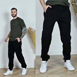 Спортивные мужские штаны теплые на флисе, Л, ХЛ,2ХЛ, черные