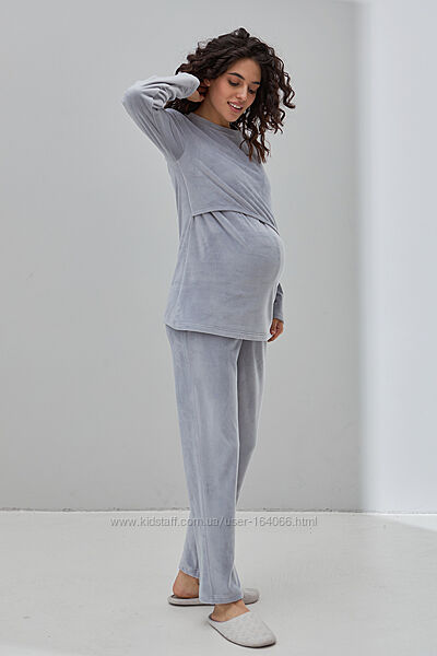 Теплий костюм велюр з начосом, піжама для відпочинку для вагітних,2 кольори
