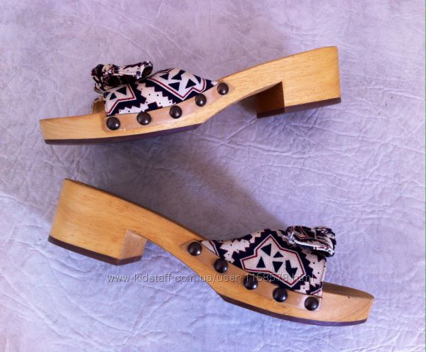  Брендовые деревянные стукалки Miu Miu, оригинал. Верх из текстиля.