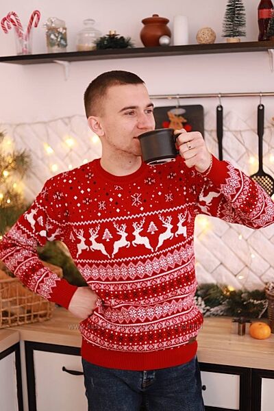Чоловічий новорічний светр з оленями М L XL