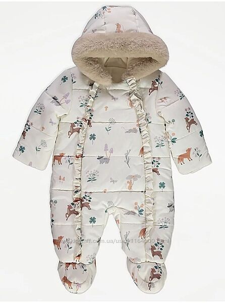 Білий зимовий комбінезон на дівчинку George Розмір 62-68, 68-74, 74-80