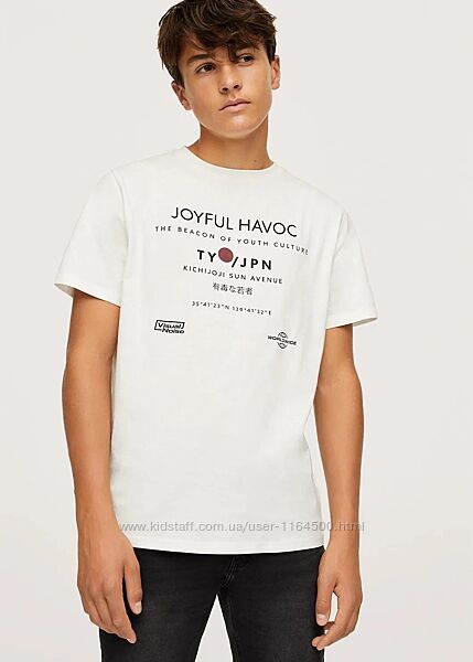 Стильна підліткова футболки для хлопчика Mango Іспанія Розмір 158-164 біла