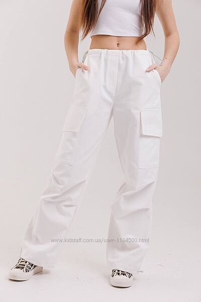 Білі підліткові штани карго для дівчинки Розмір 134, 140, 146, 152, 158 164