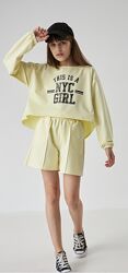 Літній костюм з кроп-топ для дівчинки Розмір 134, 140, 146, 152 жовтий