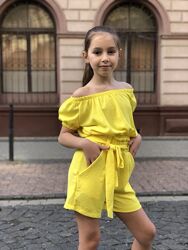 Літній костюм для дівчинки жовтого кольору Розмір 128, 134, 140, 146, 152