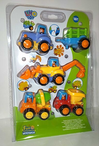 Набор машинок Синий трактор, экскаватор, самосвал Limo Toy/Hola.