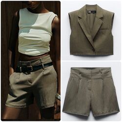 Красивейший костюм, комплект безрукавка/жилетка/тор и шорты Zara.