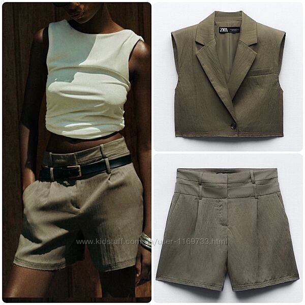 Красивейший костюм, комплект безрукавка/жилетка/тор и шорты Zara.