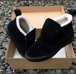 Женские зимние ботинки угги замшевые на меху черные сапоги 37-42