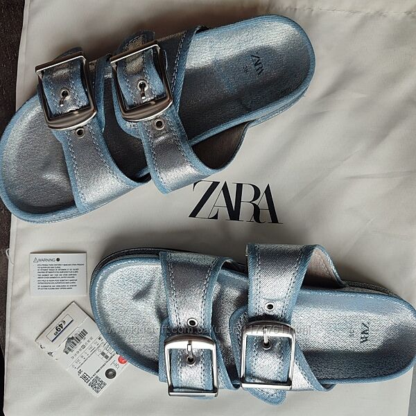 Шлепанцы сандали zara зара flat denim sandals zara Испания