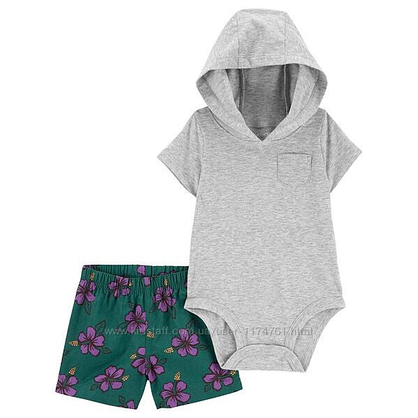 Картерс Carters carters набор худи шорты Hooded Bodysuit& Floral Short Set