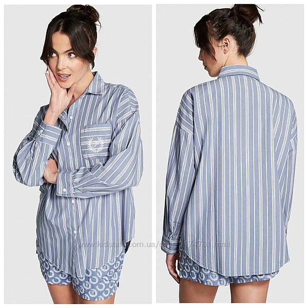Victorias Secret рубашка Cotton Poplin Oversized Button-Down Sleepshirt