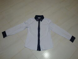 Шкільна біла блуза з довгим рукавом для дівчинки 6 - 8 років