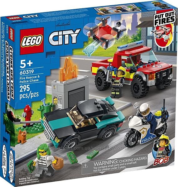 Конструктор LEGO 60319 Пожарная бригада и полицейская погоня сити лего