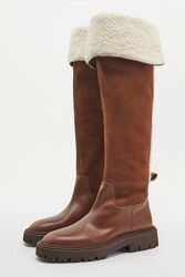 Зимние кожаные сапоги на меху от Zara, 41р, Испания