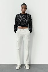 Белые джинсы карго с высокой посадкой от Zara, 42р, оригинал