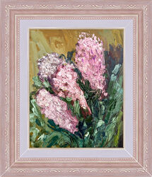 Картина розовые цветы Сирень в раме живопись маслом 