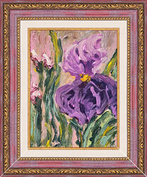 Картина Ирисы фиолетовые розовые цветы в раме живопись маслом на холсте 