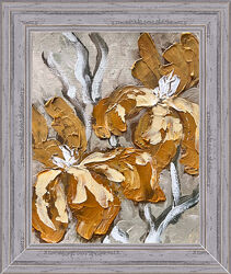 Картина Ирисы в рамке коричневые бежевые серые цветы на холсте в рамочке