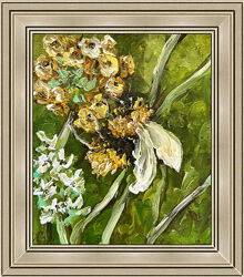 Картина шмель пчела в раме желтые белые цветы живопись холст масло в рамке