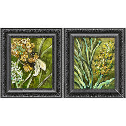 Диптих в рамке оригинальные картины масло холст пчела желтые цветы зеленый 