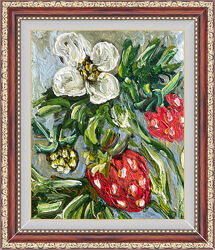 Картина с земляникой в раме Картина клубника лесные ягоды в рамочке 