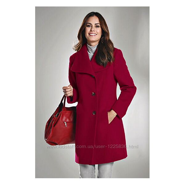 Шерстяное немецкое женское, демисезонное, фирменное пальто винного цвета