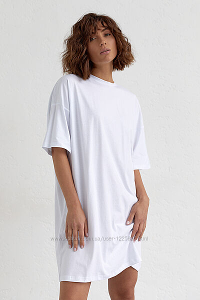 Универсальная женская однотонная белая футболка оверсайз из хлопка