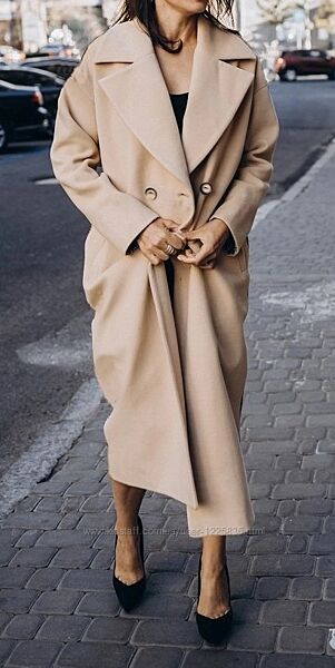 Демисезонное длинное женское брендовое натуральное шерстяное пальто 