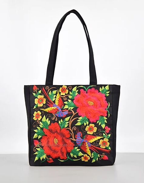 Вишита сумка з квітами та птахами