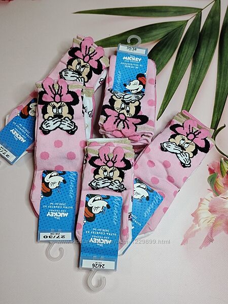 Яскраві шкарпетки носки з мінні маус Disney для дівчинки розміри від 24 до 