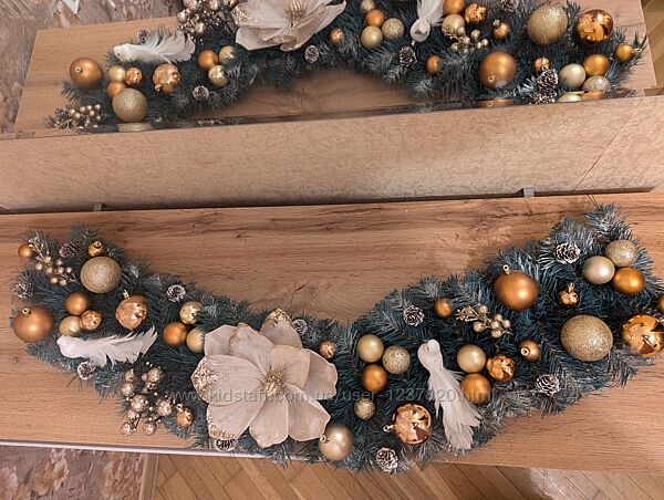 Новорічний декор , хвойна гірлянда на камін, стіл розпродаж