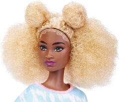 Кукла Барби Fashionistas, высокая, блондинка, афро, комбинезон с принтом 