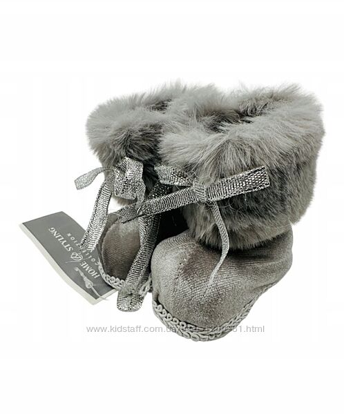 Чобітки SHOES, хутро велюр, новорічний декор, дитячий, сірий